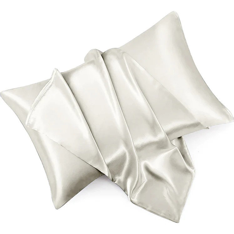 Durable Satin Silk-Feel Pillowcases Set of 2 - Wrinkle-Free, Temperature Balancing, Machine Washable, Ivory