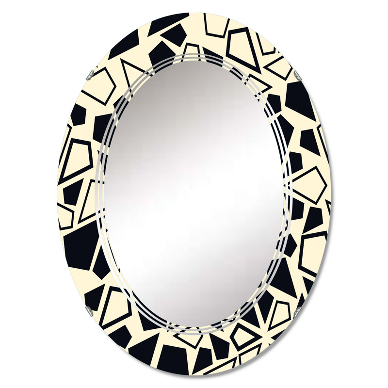 Noir et jaune abstrait géométrique - miroir mural à motif ovale, 30 po x 20 po