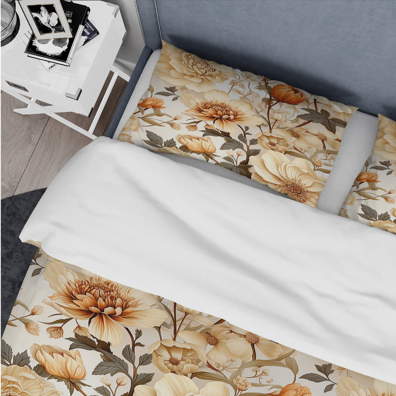 Ensemble de housse de couette Autumn Boho Chic Poppy Blooms I, Housse de couette pour grand lit et 2 taies décor