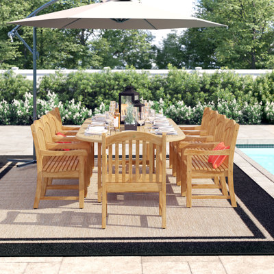 Anautica 10 - Person Teak Wood Patio Dining Set with Oval Table