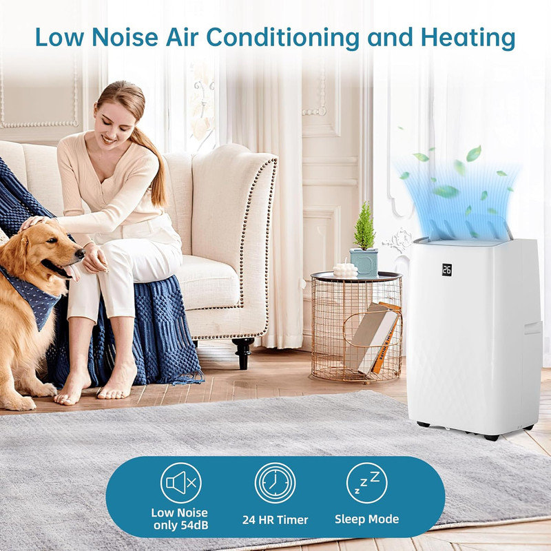Climatiseur portatif 12-en-1 12 000 BTU avec télécommande, refroidit 550 pieds carrés, déshumidificateur et ventilateur, mode veille 50dB, minuterie 24H, ensemble de fenêtre pour la maison, le bureau, l'école