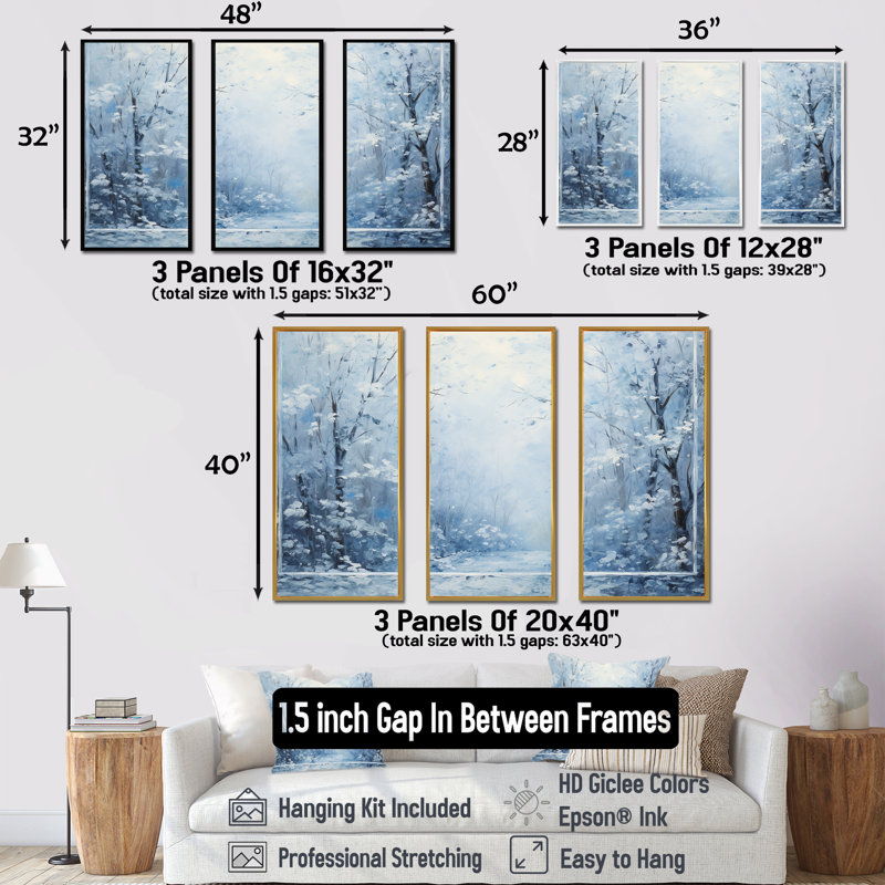 «Winter Landscape Snowfall Forest I - Winter Landscape», art mural, H 28 po x l 36 po x P 1 po, Cadre flottant noir