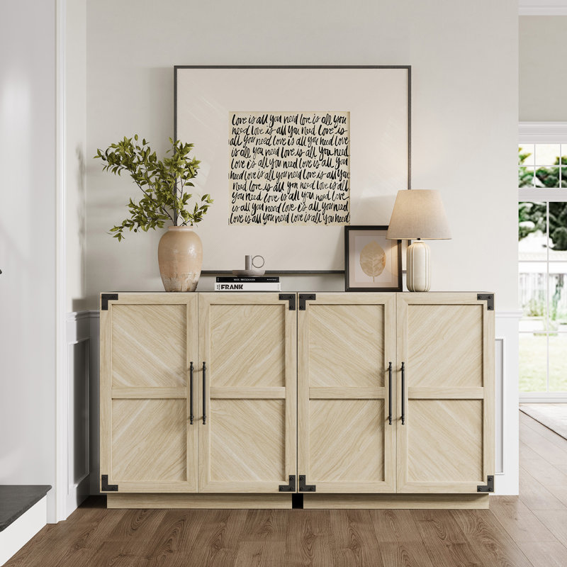 30.7'' W Sideboard with Adjustable- Shelf, Brown Oak
