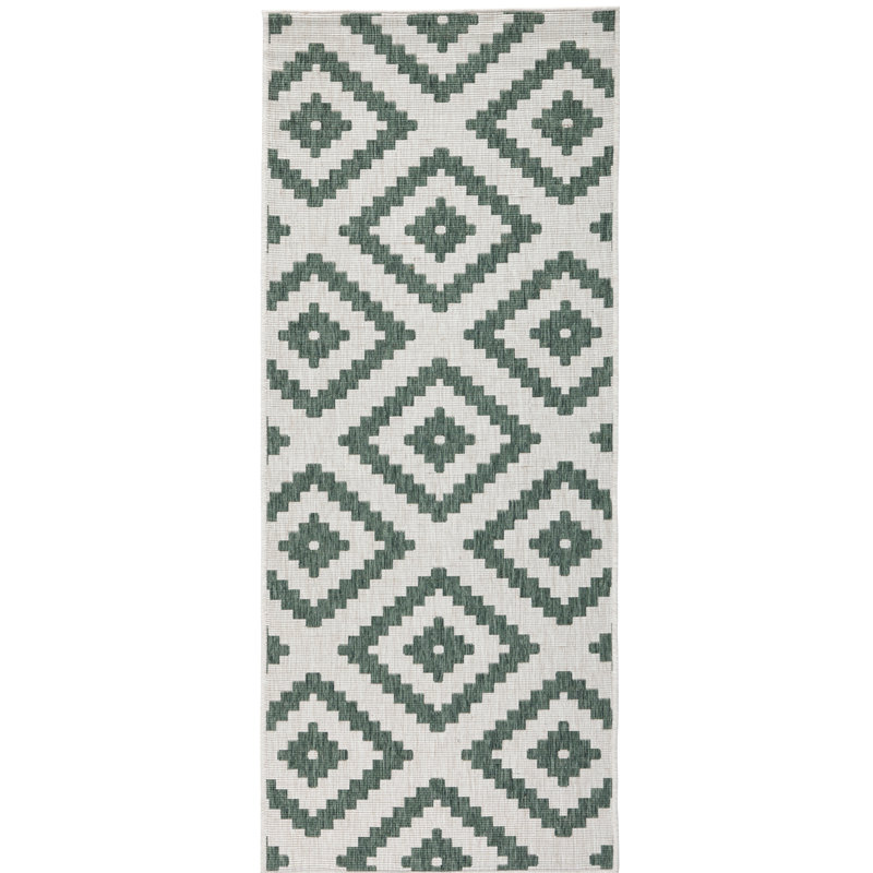 Malta flat-weave rug in green/cream, Runner 80 x 350 cm