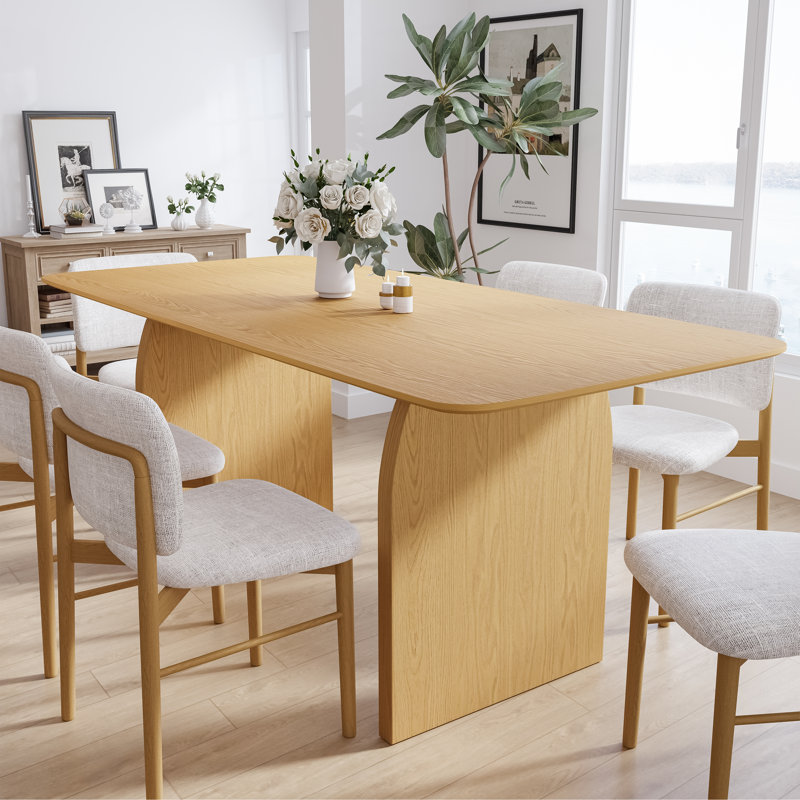 67"/79" Rectangle Wood Dining Table Double Pedestal Kitchen Tables Seats 6-8, Natural, 30"H x 67"L x 33.5"W