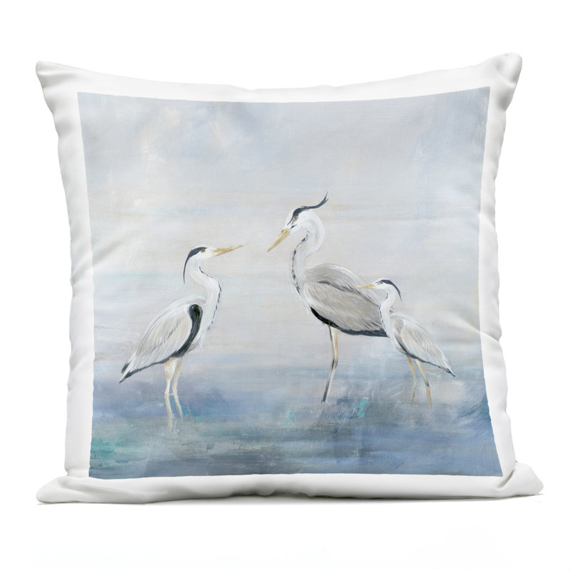 Coastal Heron Family Outdoor Printed Pillow design by Lily K.