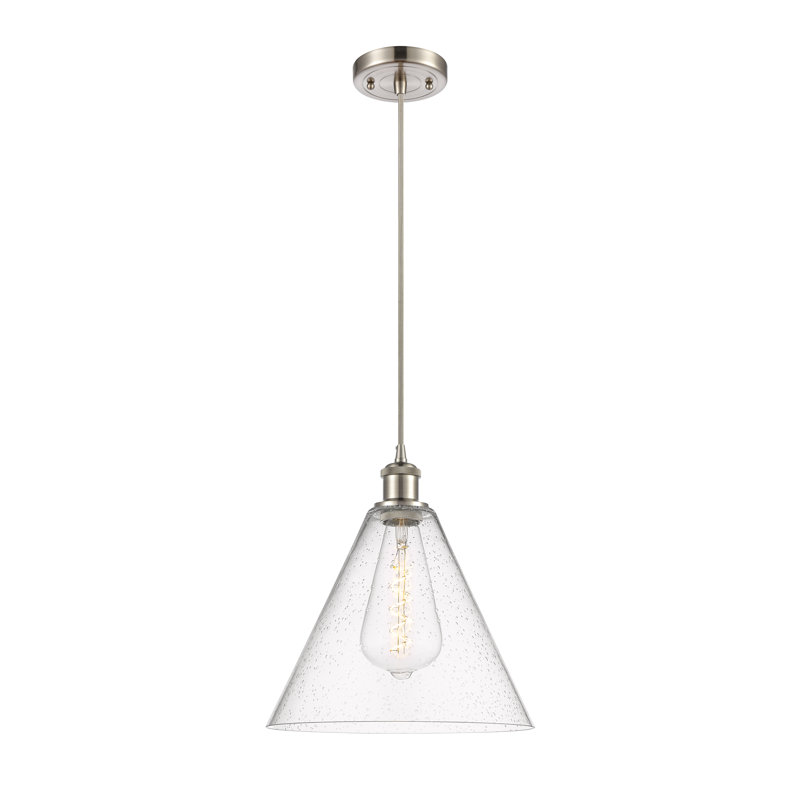 Allean 1 - Light Single Pendant, Polished Chrome, Brown, 14.75" H x 12" W x 12" D