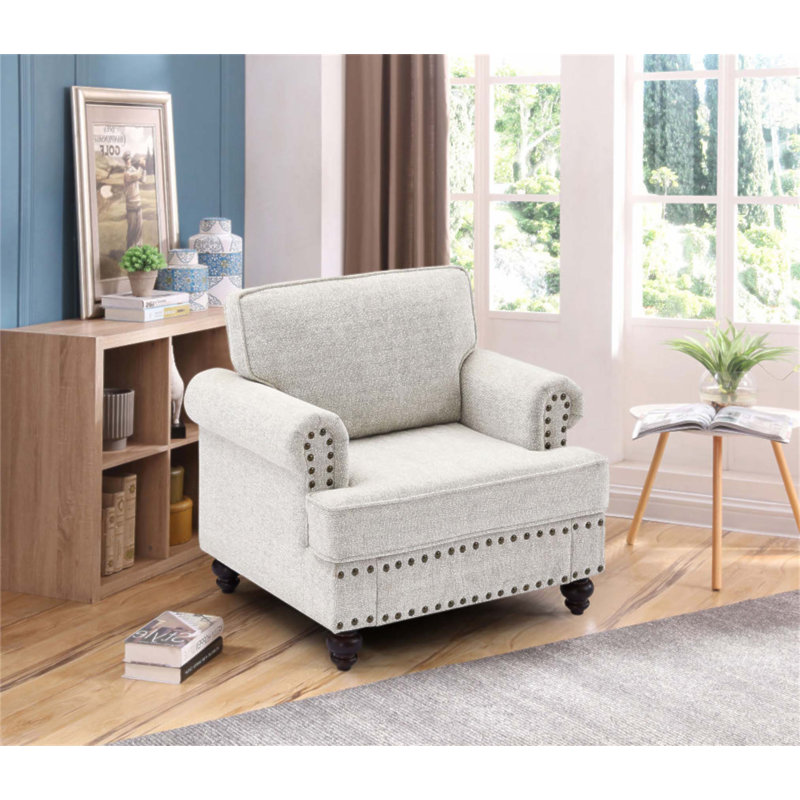 Canapé à assise simple en chenille moderne avec clous et accoudoirs, parfait pour le confort et le style