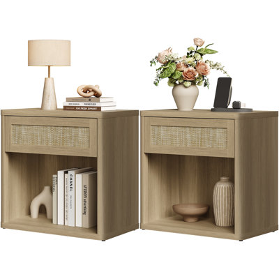 Consiglia Boho Rattan 1-Drawer Nightstand With Large Open Storage Space