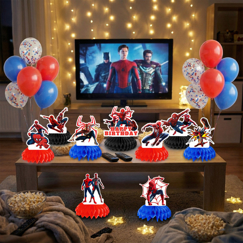 9Pcs Spiderman Honeycomb Centerpieces for Birthday