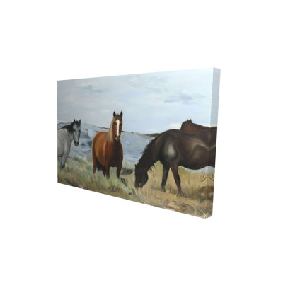 Horses Eating in the Meadow - Rustic Mountains Canvas Art