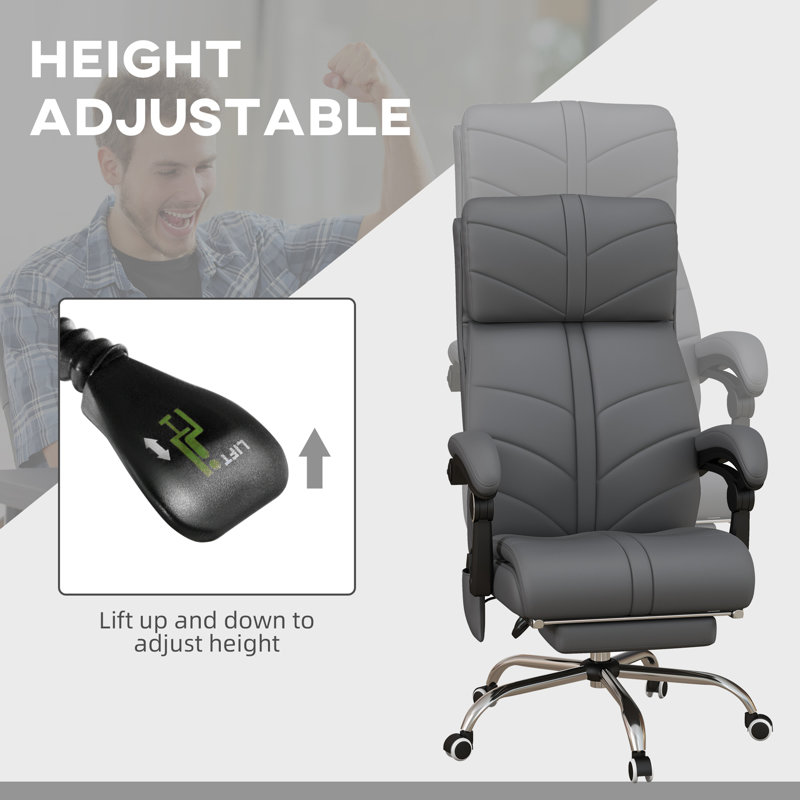 Executive 4-Vibration PU Leather Heated Massage Desk Chair with Adjustable Height & Swivel