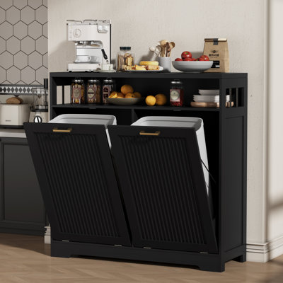 Armoire à poubelle basculante de 26 gallons avec façade cannelée et tablette ouverte