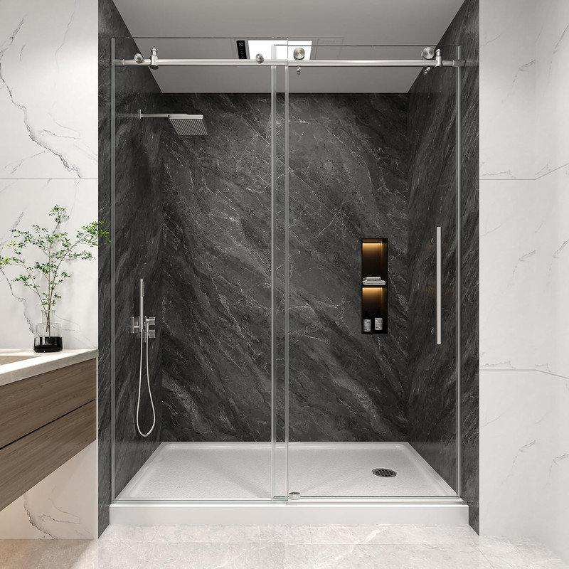 76" H Frameless Sliding Shower Door, 8mm Tempered Glass for Modern Bathrooms, Silver