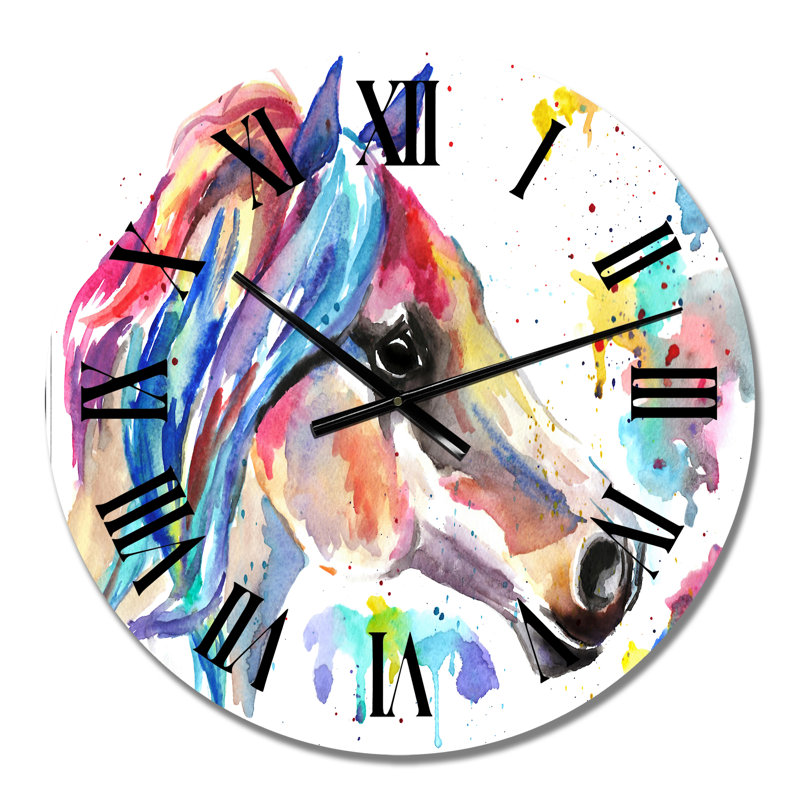 Portrait d'un cheval aux couleurs vives - Horloge murale traditionnelle, Petit