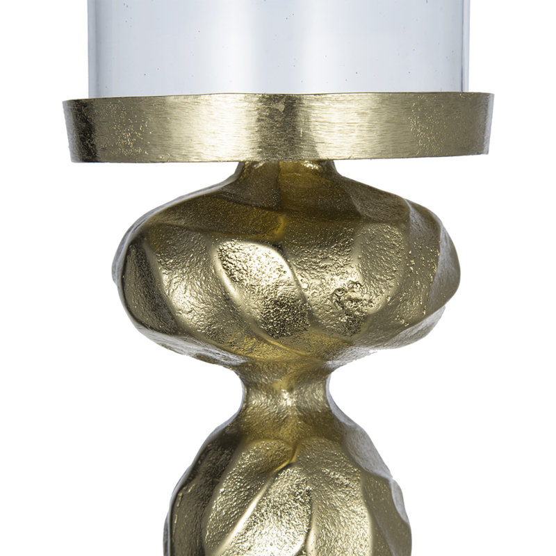 Porte-bougie Hurricane, base en marbre blanc, accents dorés tournés de 14 pouces