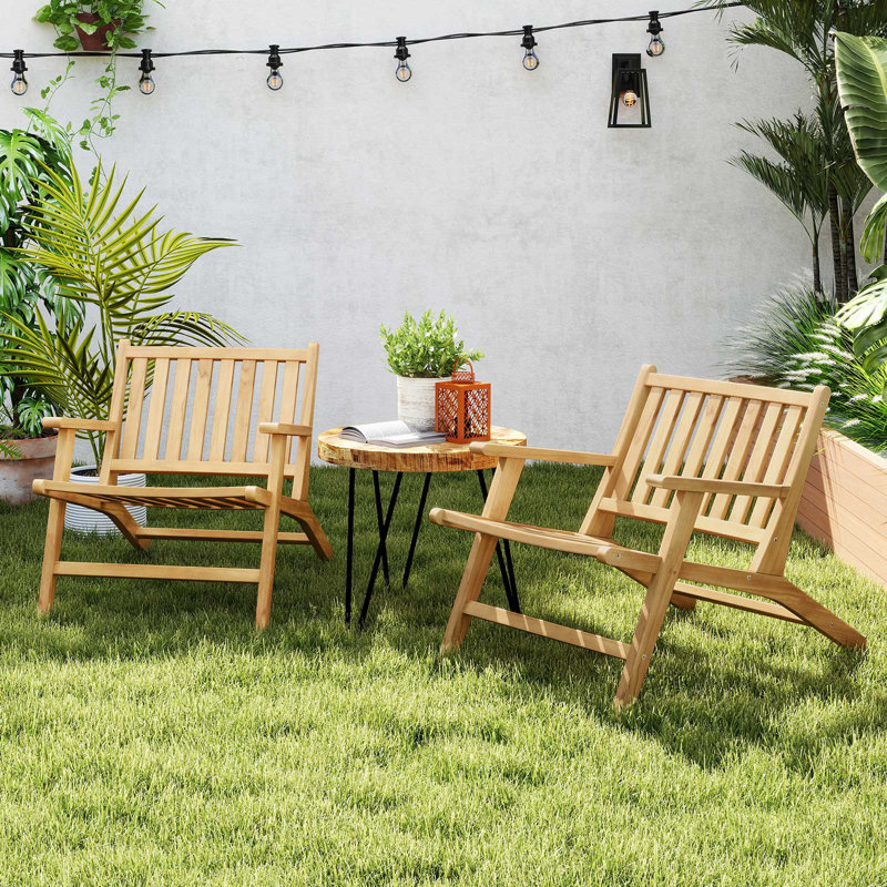 Chaise inclinable d'extérieur en bois de teck de 4 pièces avec dossier et accoudoirs confortables