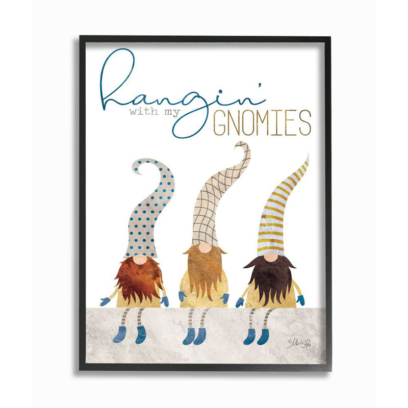 " Hanging With My Gnomies Garden Fictional Character Pun " by Marla Rae, 30" H x 24" W x 1.5" D, Black Framed