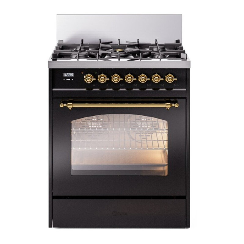 Cuisinière à double combustible ILVE Nostalgie II Series 30 po avec 5 brûleurs scellés (propane liquide, porte vitrée)