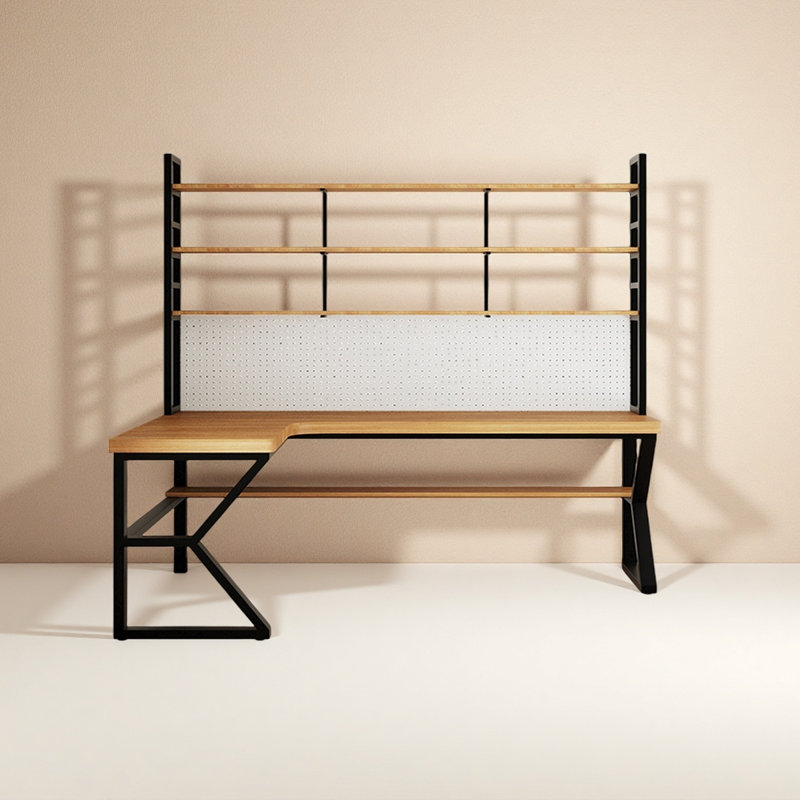 Bureau en bois massif avec bibliothèque intégrée Modern Minimalist, H 82,68 po x l 62,99 po x P 47,24 po
