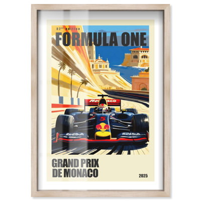 Monaco Race Retro Shadowbox Print Formula 1 Posters by Notoriart, Blonde Frame, 17 x 25