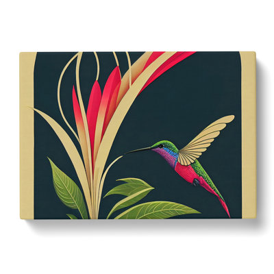 Hummingbird Art Deco Style Abstract - Wrapped Canvas