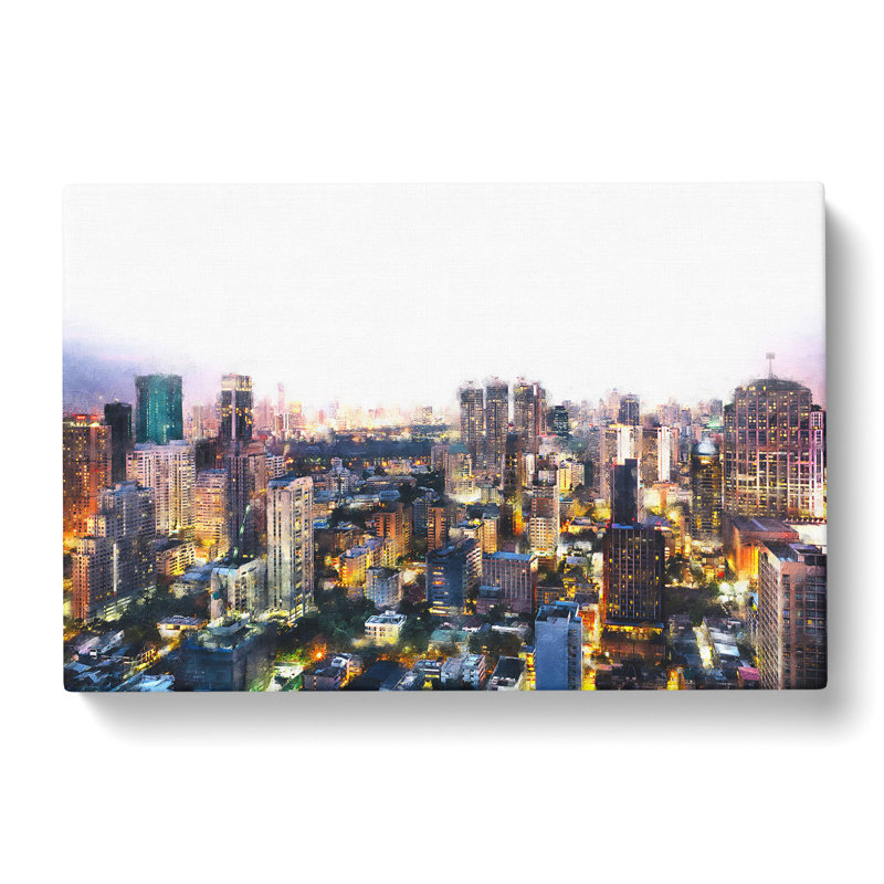 Bangkok Skyline In Thailand Painting - Wrapped Canvas, 50cm H x 76cm W x 3cm D
