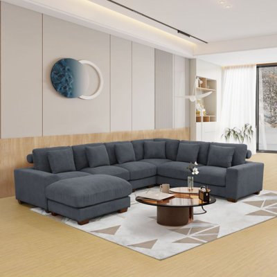 Ensemble de canapé modulaire de salon en velours côtelé gris foncé 7 pièces