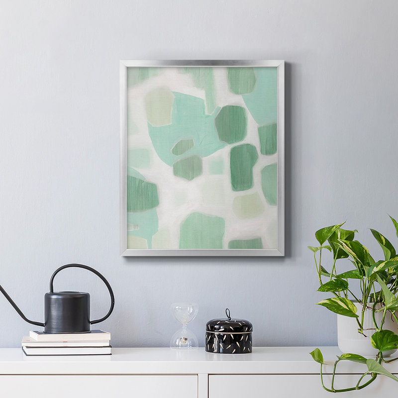 River Shapes II - Toile encadrée de qualité supérieure - prête à être accrochée, H 24 po x l 20 po, Argent
