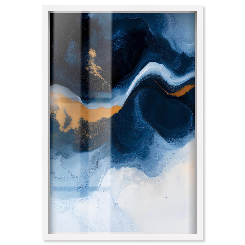 «Blue Deep I Shadowbox Print», art mural Blue Geode par Art Remedy, H 37 po x l 25 po, Blanc