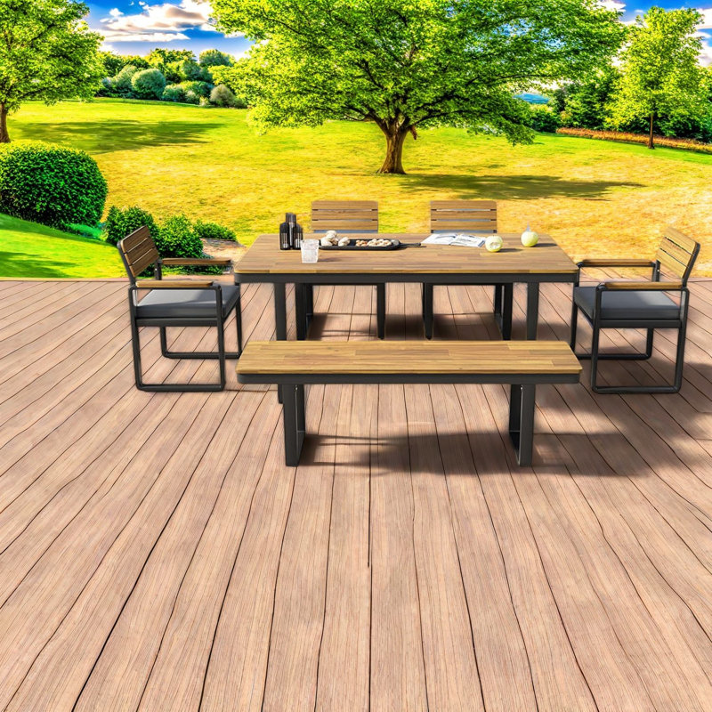 Ensembles de salle à manger spacieux pour le patio, acier de bois d'acacia, salle à manger rustique moderne