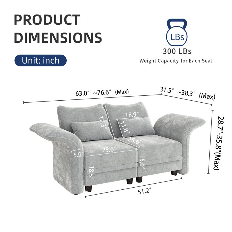 Khadijia Upholstered 63'' Loveseat, Light Gray MIcrofiber/Microsuede