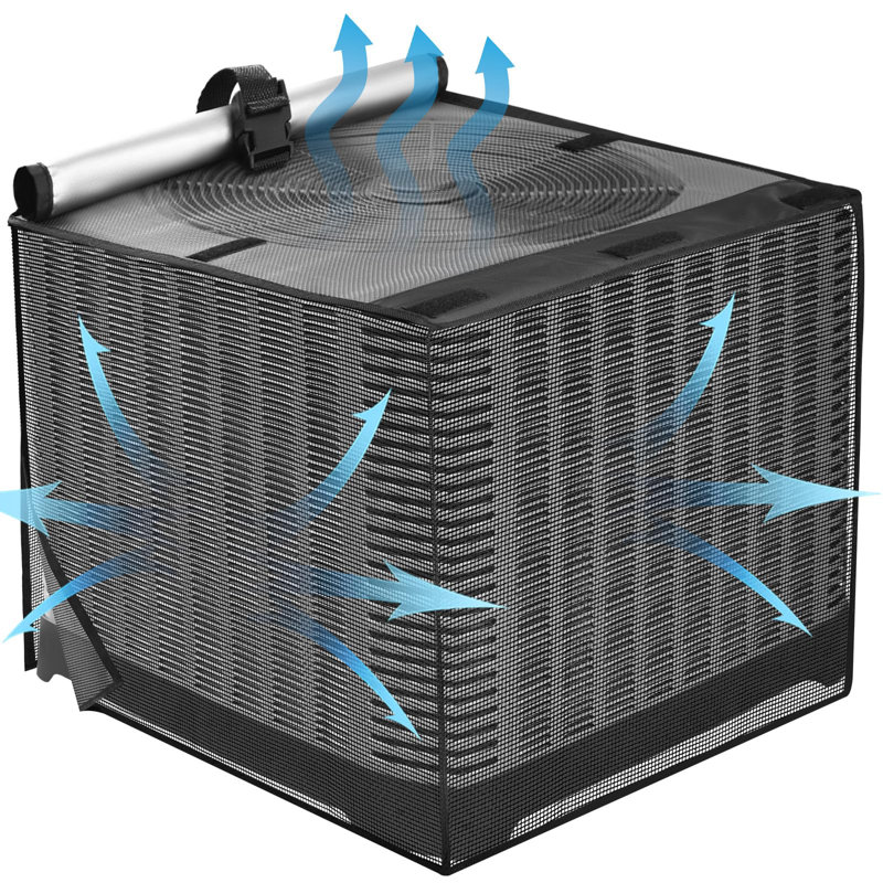 Air Conditioner Covers For Outside, Breathable Full Mesh With Waterproof Top Air Conditioner Cover For All Seasons, AC Unit Cover Protect From Cotttonwood Fluff, Leaves, Debris, 24X24x30 Inch-Black