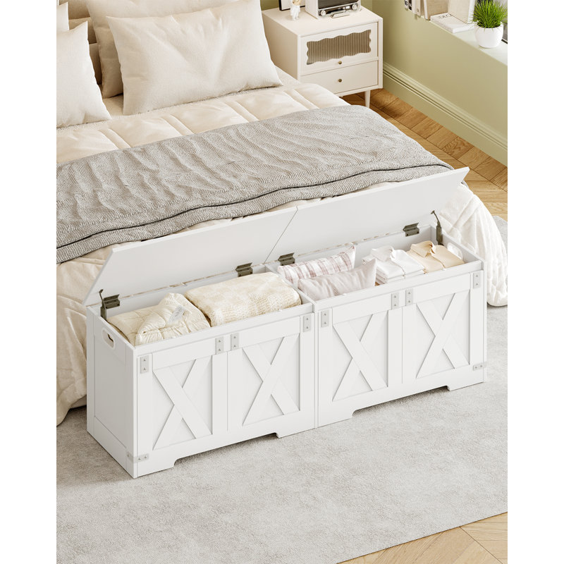 59" Storage Chest, Extra Large Storage Trunk with 2 Safety Hinges, Farmhouse Wooden Box Bench, Lift-Top Organizer Chest, Entryway Trunk for Bedroom, Living Room, White 