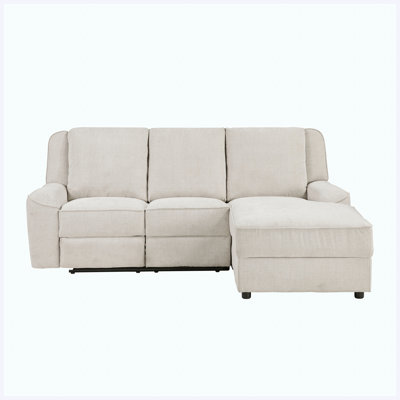 Canapé modulaire inclinable avec méridienne - confort 2 pièces avec revêtement droit en tissu beige et porte-gobelets