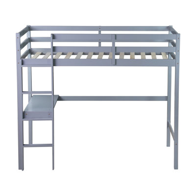 Twin High Loft Bed, Rubber Wood  Loft Bed With Safety Guardrail, Built-In Desk, Ladder