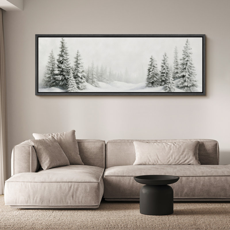 Grande impression sur toile encadrée, impression de paysage de forêt de pins pour l'hiver, Noir, H 20 po x l 60 po