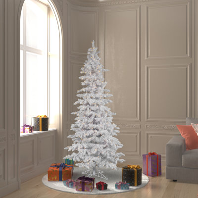 Flocked White Spruce Slim Artificial Christmas Tree LED Light