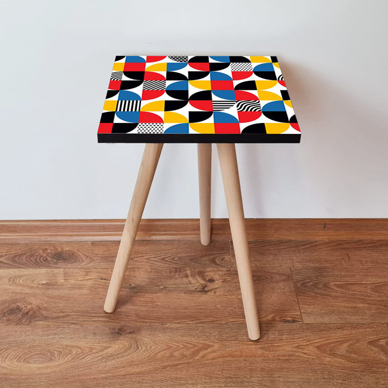 Table d'appoint moderne avec pieds en bois de hêtre, 13,8 x 16,5 x 13,8 pouces | 100% panneau de fibres à densité moyenne avec une épaisseur de 0,7 pouce | Conception géométrique, parfaite pour le salon et la chambre à coucher | Décoration de meuble élégante et fonctionnelle