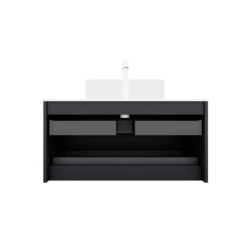 Armoire de salle de bain murale grise 36 po, 18 mm, tiroirs spacieux et coulissants, style scandinave moderne