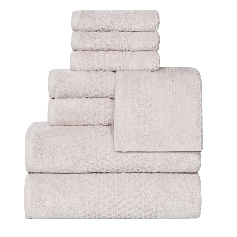 Playa Zero Twist Cotton Medium Weight Solid Waffle Textured Towel Set, Silver, 8 Piece Towel Set