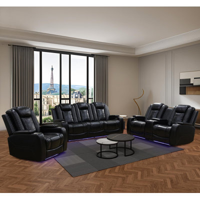 3-Piece Vegan Leather Power Reclining Living Room Sofa Set by Red Barrel Studio