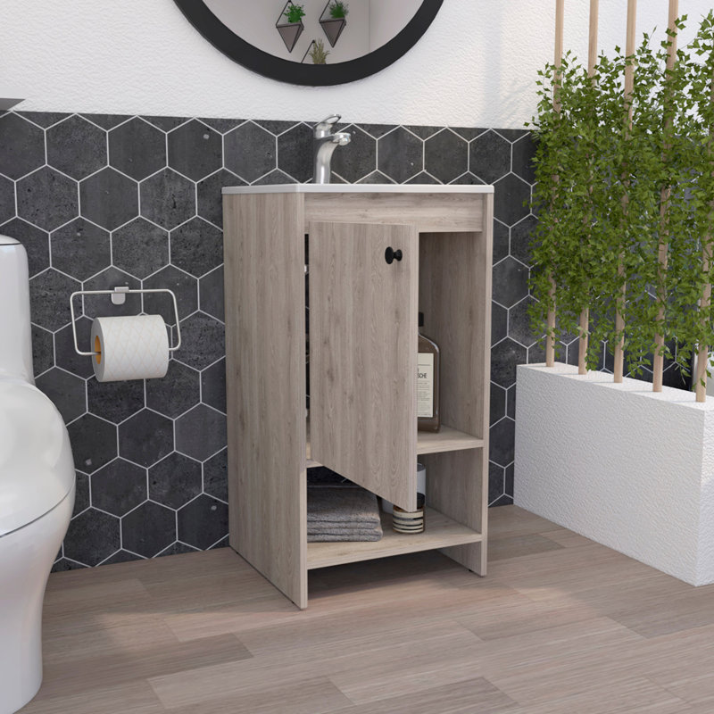 Meuble-lavabo 1 tablette Miyamoto, Gris clair