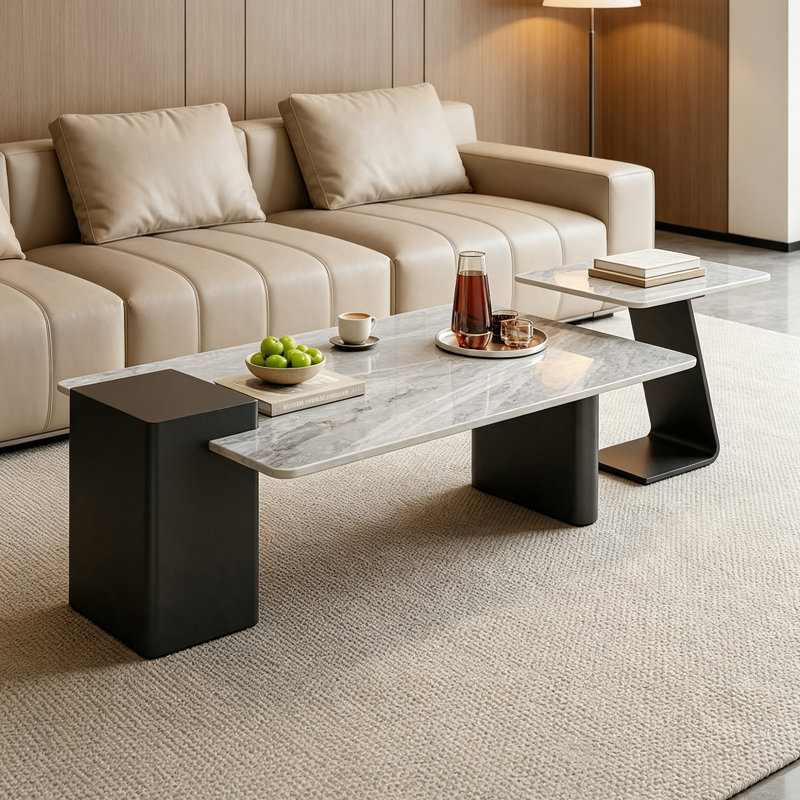 Fortner, H 17,71 po x l 59,05 po x P 27,55 po, Marbre, Gris / Noir