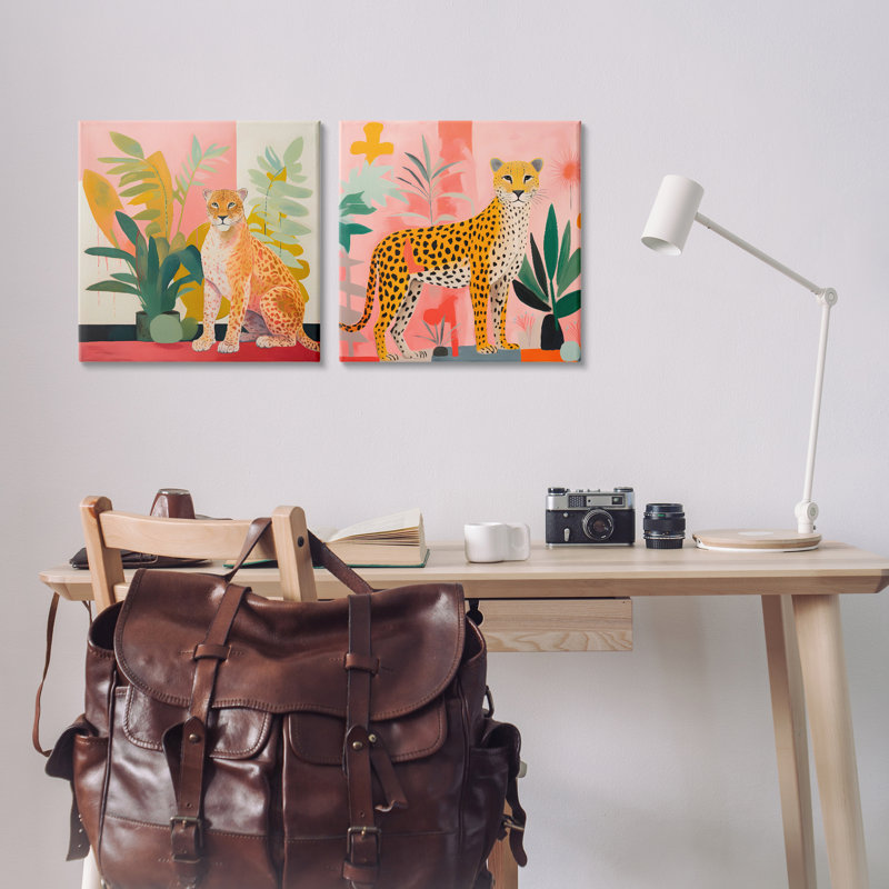 Ensemble de 2 toiles d'art sur toile Jaguar, H 17 po x l 17 po