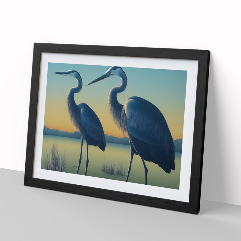 Two Heron Birds - Framed Print, Black, 46cm H x 64cm W x 2cm D