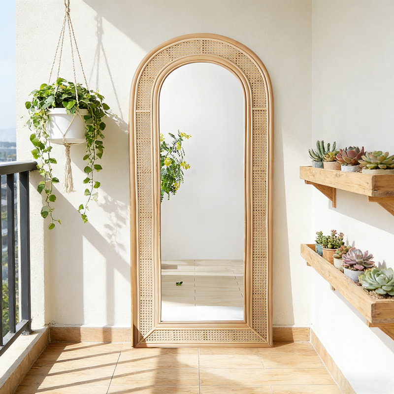 Miroir autoportant en arche de rotin pleine longueur 66,93 "pour chambre à coucher et garde-robe