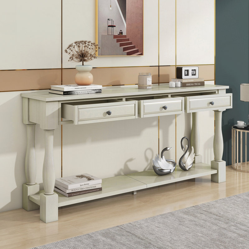 Console Table 63" Long Console Table with Drawers and Shelf for Entryway, Hallway, Living Room (Antique White, OLD SKU: WF314993AAK)