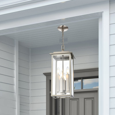 Outdoor Pendant Light, Large Exterior Hanging Light, 4-Light Outdoor Chandelier, Modern Outside Hanging Lantern Ceiling Mount With Clear Glass For Porch Patio Farmhouse