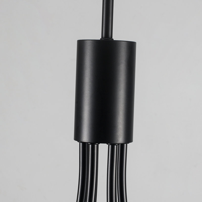 Lustre 6 lumières à intensité variable moderne avec abat-jour en verre opale, Noir mat